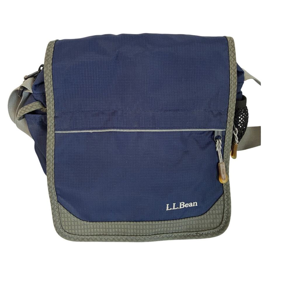 L.L. Bean Messenger Bag Blue Gray Nylon Small Crossbody Travel Organizer